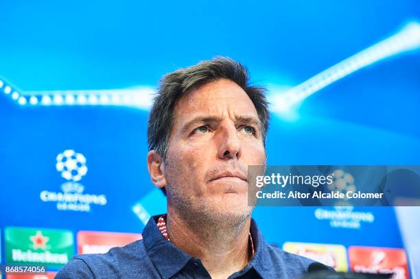 Head Coach of Sevilla FC Eduardo Berizzo attends the press conference prior to their UEFA Champions League match between Sevilla FC and Spartak...