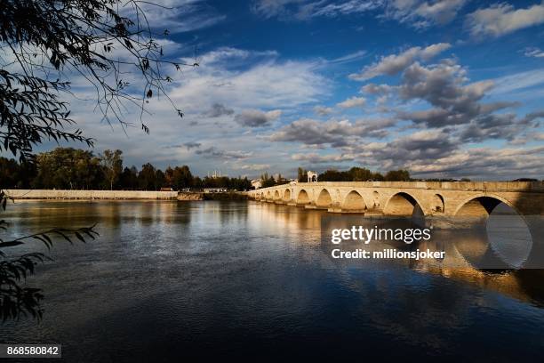 the bridge of meric river edirne, turkey - edirne imagens e fotografias de stock