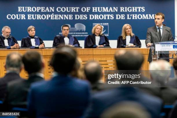 France's President Emmanuel Macron speaks at the Council of Europe in Strasbourg on October 31, 2017. French President Emmanuel Macron addresses the...