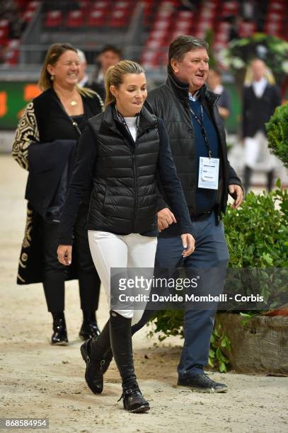 Edwina Tops-Alexander of Australia and Jan Tops, during walking course of Longines FEI Word Cup presented by BMW in JumpingVerona on October 29, 2017...