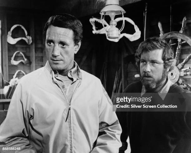 American actors Roy Scheider and Richard Dreyfuss in a scene from 'Jaws' , 1975.