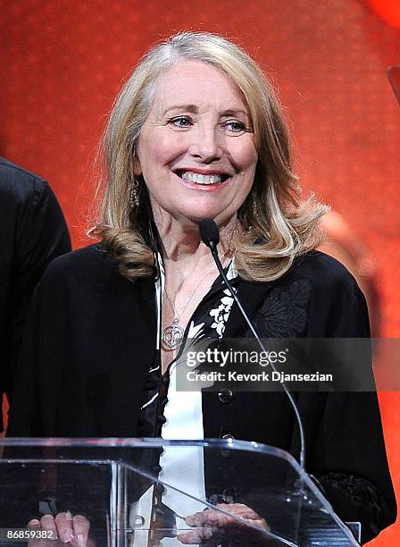 Actress Teri Garr speaks onstage during the 16th Annual Race to Erase MS event themed "Rock To Erase MS" co-chaired by Nancy Davis and Tommy Hilfiger...