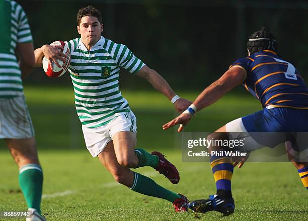 Morgan Findlay of North Shore steps during the club rugby match between Takapuna and North Shore held at Onewa Domain on May 9, 2009 in Auckland, New...