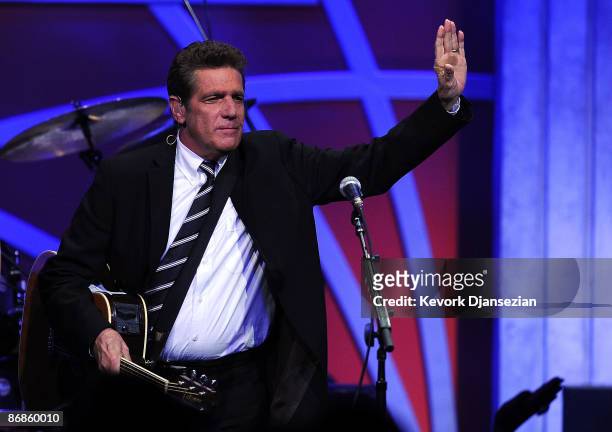 Musician Glenn Frey of The Eagles performs onstage during the 16th Annual Race to Erase MS event themed "Rock To Erase MS" co-chaired by Nancy Davis...
