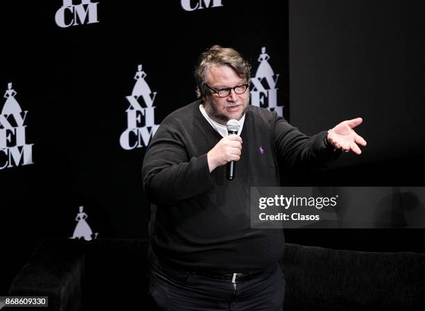 Filmmaker Guillermo del Toro speaks during a masterclass as part of the VX Morelia International Film Festival at Teatro Melchor Ocampo on October...
