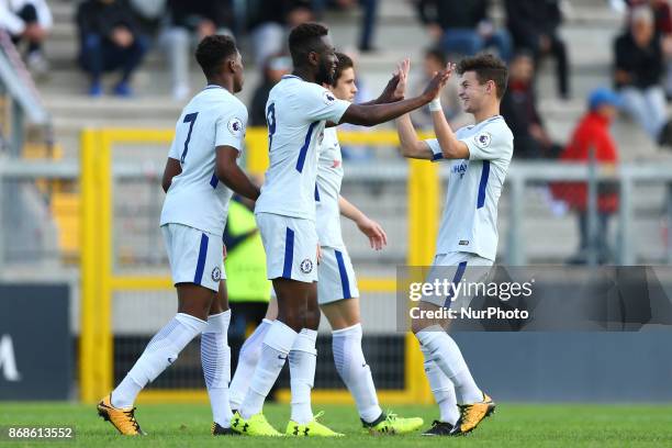 Group C Roma v Chelsea Martell Taylor-Crossdale of Chelsea celebrating with the teammates after the goal of 0-2 at Tre Fontane Stadium in Rome, Italy...