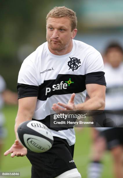 Dominic Bird of Barbarians during a training session at Latymer Upper School playing fields on October 31, 2017 in London, England.