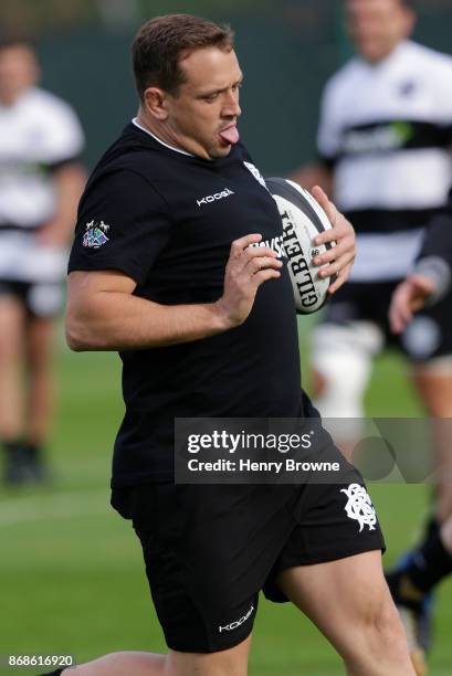 Ruan Smith of Barbarians during a training session at Latymer Upper School playing fields on October 31, 2017 in London, England.