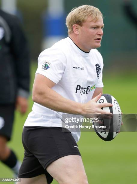 Adriaan Strauss of Barbarians during a training session at Latymer Upper School playing fields on October 31, 2017 in London, England.