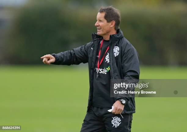 Robbie Deans of Barbarians during a training session at Latymer Upper School playing fields on October 31, 2017 in London, England.