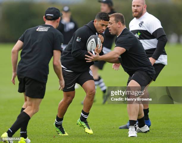 Richie Mo'unga of Barbarians during a training session at Latymer Upper School playing fields on October 31, 2017 in London, England.