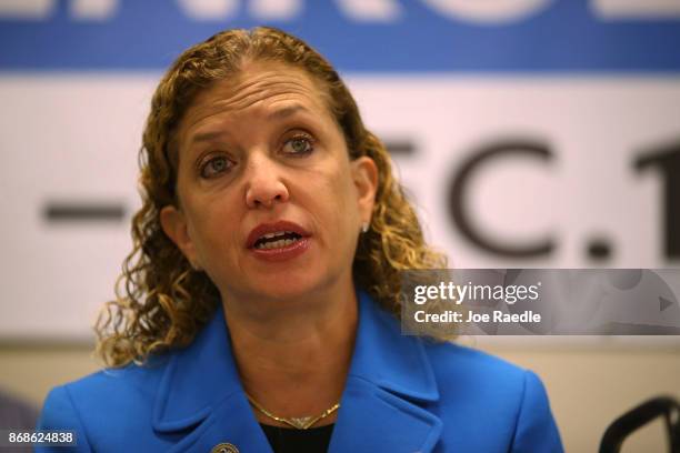 Rep. Debbie Wasserman Schultz speaks during a press conference at the Broward Regional Health Planning Council about the Affordable Care Act on...