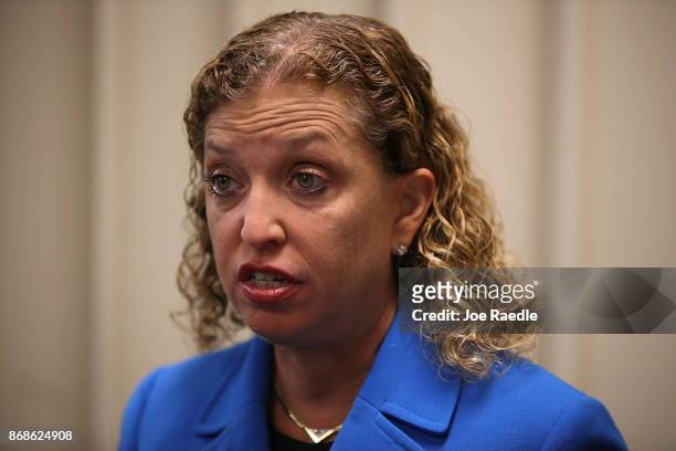 Rep. Debbie Wasserman Schultz speaks to reporters about Special Counsel Robert Mueller and the events that unfolded in Washington, DC after a press...