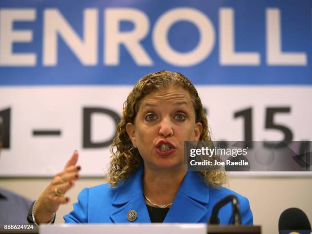 Rep. Debbie Wasserman Schultz speaks during a press conference at the Broward Regional Health Planning Council about the Affordable Care Act on...