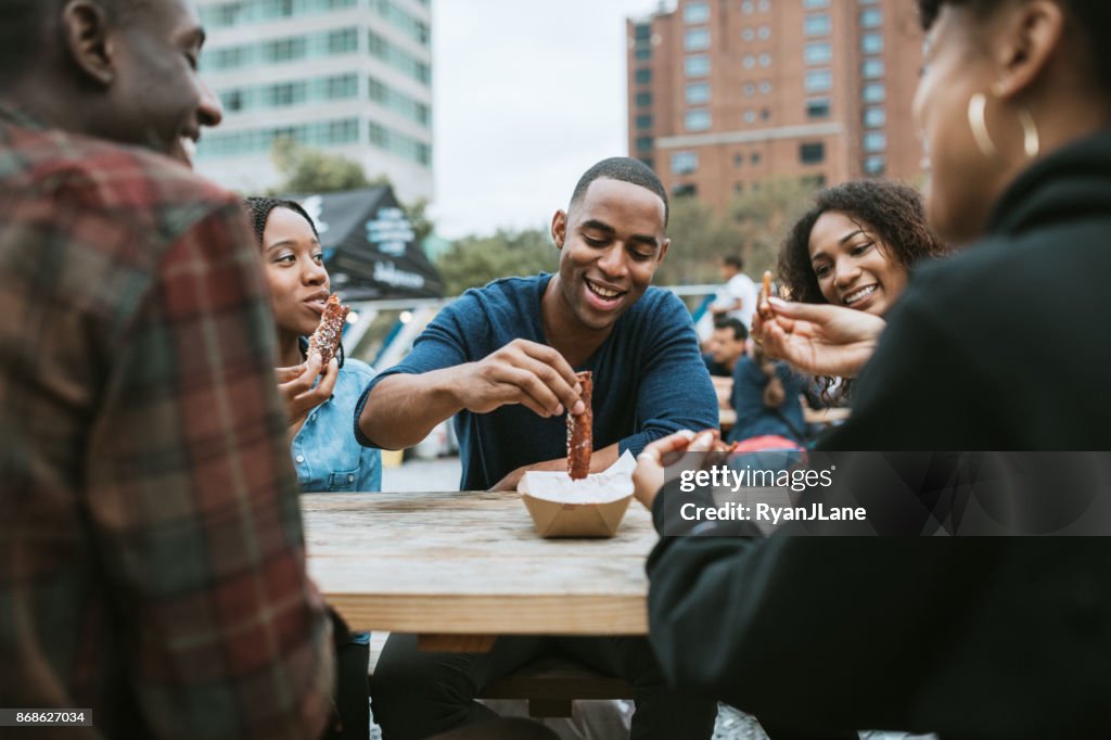 Friends Enjoying Food Truck Life in New York