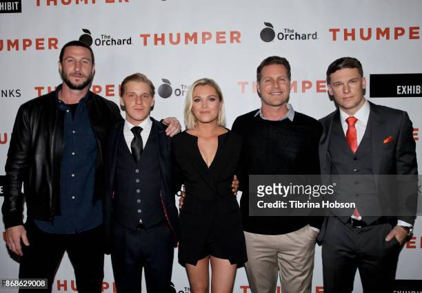 Pablo Schreiber, Daniel Webber, Eliza Taylor, Jordan Ross and Grant Harvey attend the premiere of 'Thumper' at the Egyptian Theatre on October 30,...