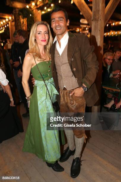 Caroline Goddet and her husband Erol Sander during the Oktoberfest at Kaeferschaenke at Theresienwiese on September 20, 2016 in Munich, Germany.