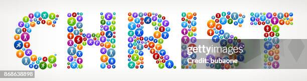 christ active lifestyle wellness vector buttons - jesus christ with arms outstretched stock illustrations