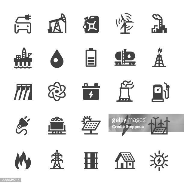 illustrazioni stock, clip art, cartoni animati e icone di tendenza di icone energetiche - serie nera - industria energetica