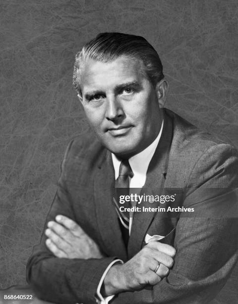 Portrait of German-born rocket scientist and engineer Werner von Braun , late 1950s or early 1960s.