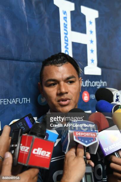 Honduran national soccer team footballer Mario Martinez, speaks with the press after a training session at Carlos Miranda stadium in Comayagua 80km...