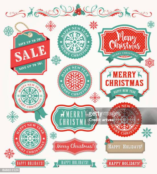 christmas vintage badges - banner sign stock illustrations