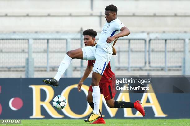 Dujon Sterling of Chelsea in action during the UEFA Youth League match between AS Roma and Chelsea FC at Stadio Tre Fontane on October 31, 2017 in...