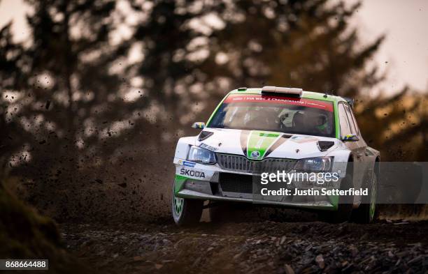 Pontus Tidemand of Sweden drives with co-driver Jonas Andersson of Sweden during the Sweet Lamb stage of the FIA World Rally Championship Great...