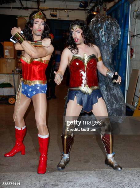 Jonathan Scott and Drew Scott of 'Property Brothers' as Wonder Woman on October 31, 2017 in New York City.