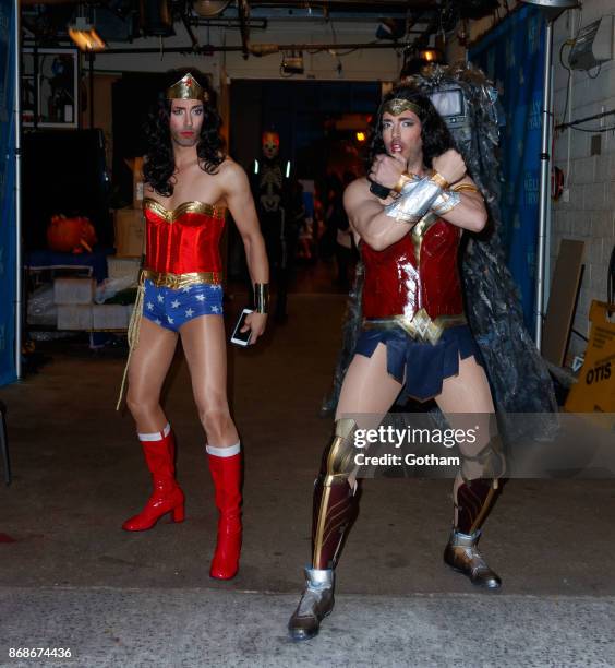 Jonathan Scott and Drew Scott of 'Property Brothers' as Wonder Woman on October 31, 2017 in New York City.