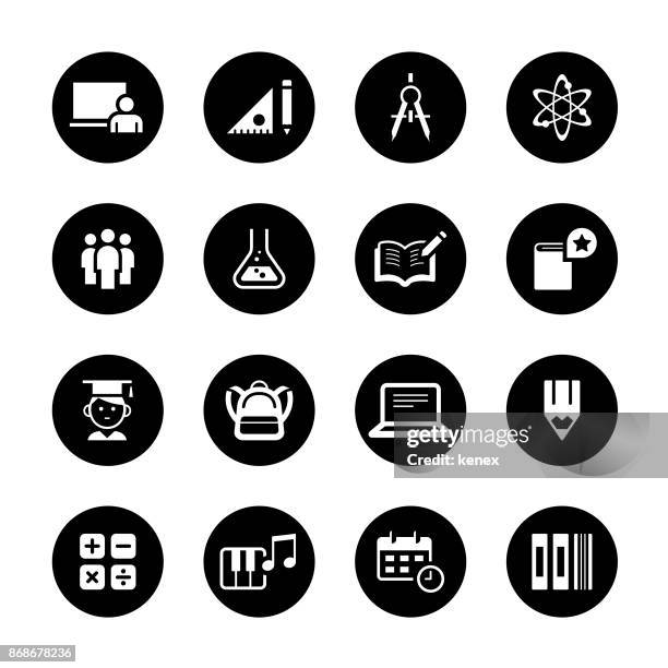 education circle icons set - triangle ruler stock illustrations