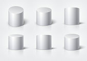 White realistic cylinder, empty stand round podium isolated. 3d geometric shapes vector set