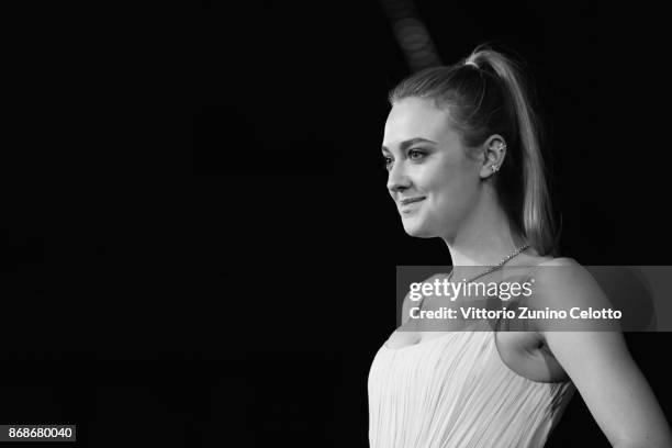 Dakota Fanning walks a red carpet for 'Please Stand By' during the 12th Rome Film Fest at Auditorium Parco Della Musica on October 31, 2017 in Rome,...