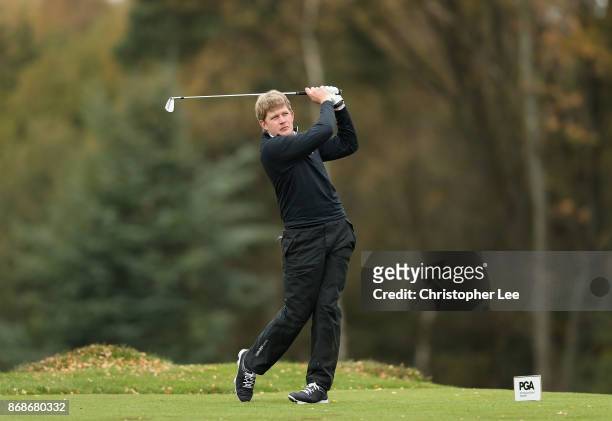 Adam Keogh of Spalding Golf Club in action during Day 2 of the PGA Play-Offs at Walton Heath Golf Club on October 31, 2017 in Tadworth, England.