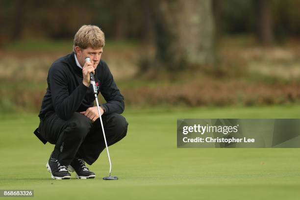 Adam Keogh of Spalding Golf Club in action during Day 2 of the PGA Play-Offs at Walton Heath Golf Club on October 31, 2017 in Tadworth, England.