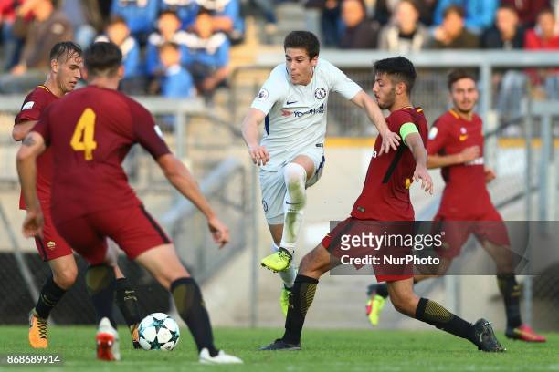 Harvey St Clair of Chelsea in action during the UEFA Youth League match between AS Roma and Chelsea FC at Stadio Tre Fontane on October 31, 2017 in...