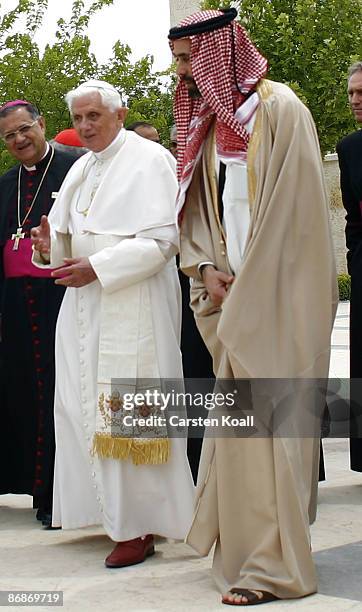 Pope Benedict XVI and Jordanian Prince Ghazi Bin Talal , King Abdullah II's cousin and advisor on religious affairs, leave the King Hussein bin Talal...