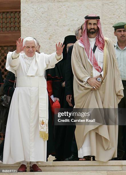 Pope Benedict XVI and Jordanian Prince Ghazi Bin Talal , King Abdullah II's cousin and advisor on religious affairs, leave the King Hussein bin Talal...
