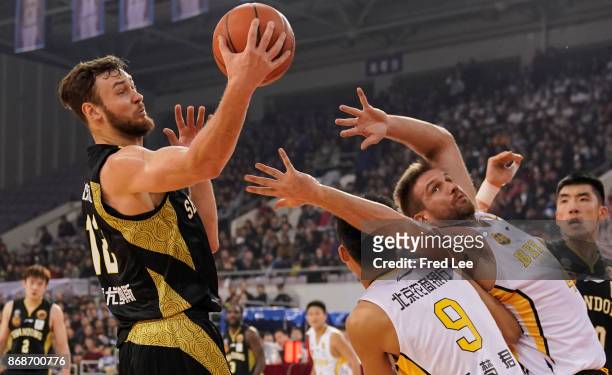 Donatas Motiejunas of ShanDong Hi-Speed in action during the 2017/2018 CBA League match between Beijing Beikong Fly Dragons and ShanDong Hi-Speed at...
