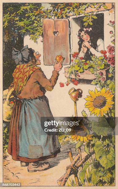 schneeweiß, lithographie, veröffentlichte c. 1895 - schneewittchen stock-grafiken, -clipart, -cartoons und -symbole