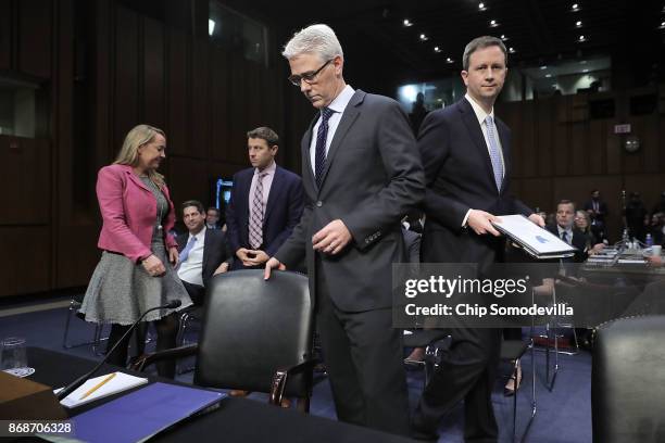 Facebook General Counsel Colin Stretch and Twitter Acting General Counsel Sean Edgett arrive to testify before the Senate Judiciary Committee's Crime...