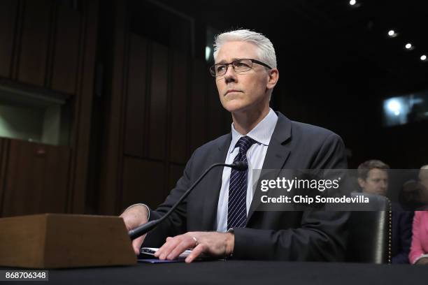Facebook General Counsel Colin Stretch testifies before the Senate Judiciary Committee's Crime and Terrorism Subcommittee in the Hart Senate Office...