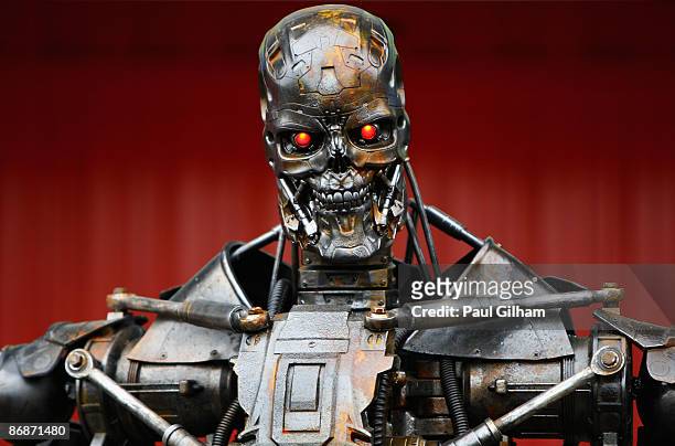 The Terminator robot is seen in the paddock following qualifying for the Spanish Formula One Grand Prix at the Circuit de Catalunya on May 9, 2009 in...