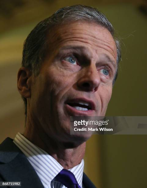 Sen. John Thune speaks about the Senate's agenda after attending the Senate GOP policy luncheon on Capitol Hill, October 31, 2017 in Washington, DC.