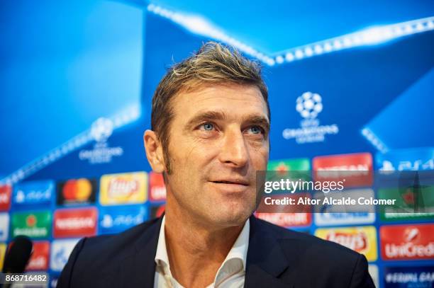 Head Coach of Spartak Moskva Massimo Carrera attends the press conference during prior to their UEFA Champions League match between Sevilla FC and...