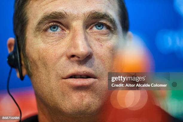 Head Coach of Spartak Moskva Massimo Carrera attends the press conference during prior to their UEFA Champions League match between Sevilla FC and...