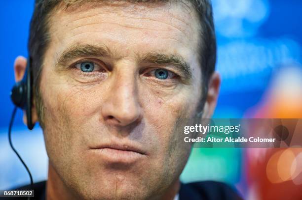 Head Coach of Spartak Moskva Massimo Carrera attends the press conference during prior to their UEFA Champions League match between Sevilla FC and...