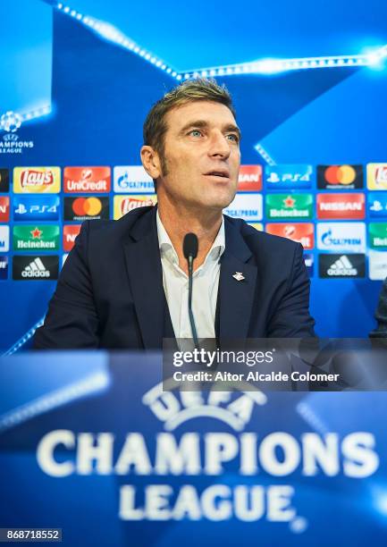 Head Coach of Spartak Moskva Massimo Carrera attends the press conference during prior to their UEFA Champions League match between Sevilla FC and...