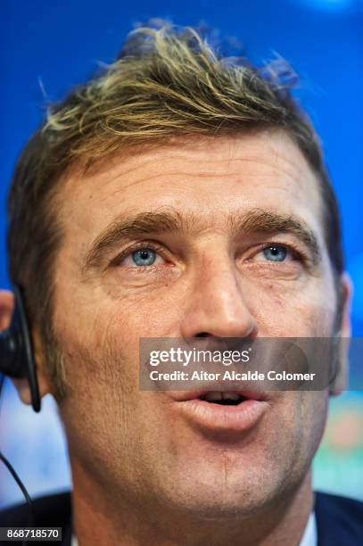 Head Coach of Spartak Moskva Massimo Carrera attends the press conference during prior to their UEFA Champions League match between Sevilla FC and...