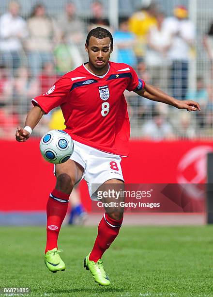 John Bostock of England in action during the Uefa U17 European Championship between Germany and England at the Ernst Abbe Sportfeld stadium on May 9,...